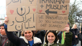 Proud Iranian and Muslim - two marchers in the London anti-Trump ban demo.